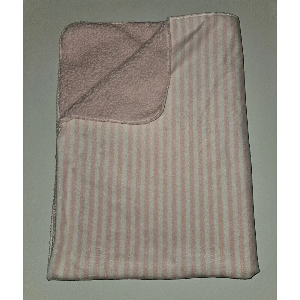 True Baby Pink White Striped Fleece Baby Blanket Lovey Girl SOFT 30x38